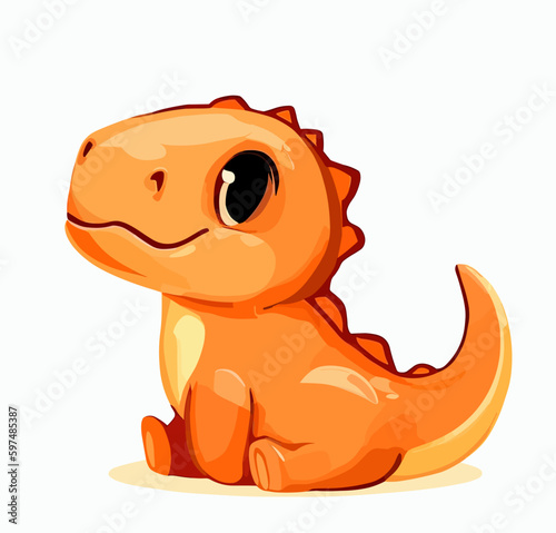 Happy little orange cute dinosaur t-rex vector art