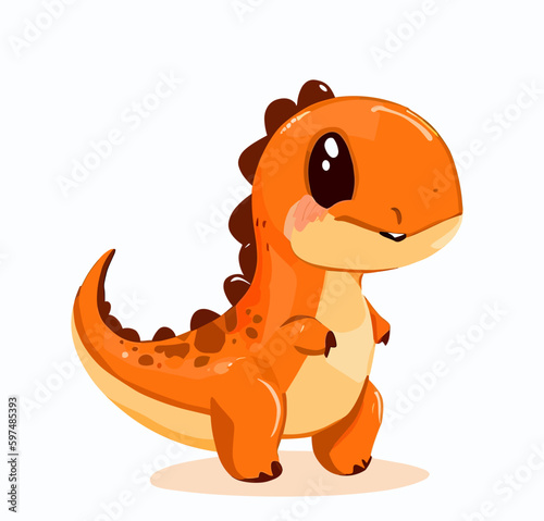 Happy little orange cute dinosaur t-rex vector art © Daniel