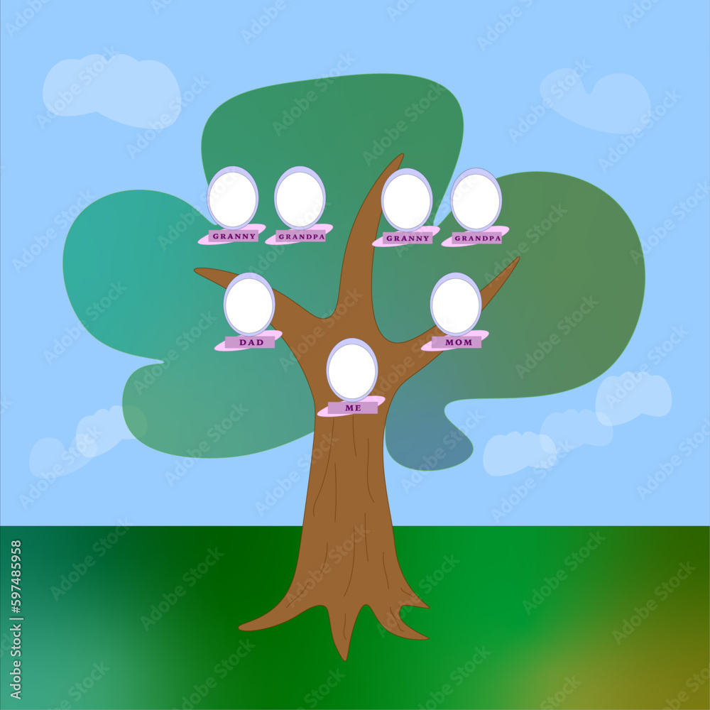 Family tree. Diagram showing three generation family tree. Genealogy ...