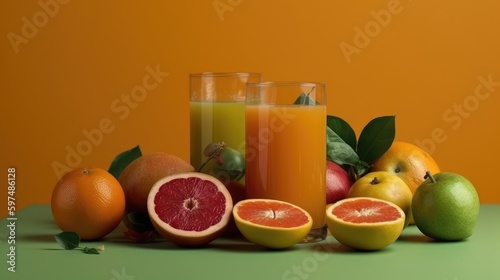 Glass of fresh juice with fruits