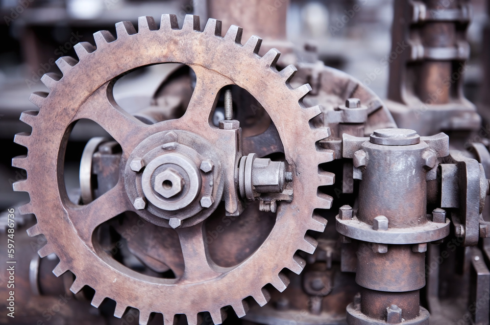 Old factory machine with gears and cogs