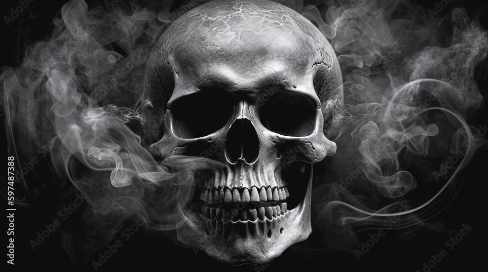 Skull with smoke on a black background