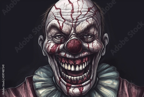 Creepy clown face illustration