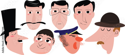 Mid-Century Modern Collection of adult male faces collection set bundle men expression