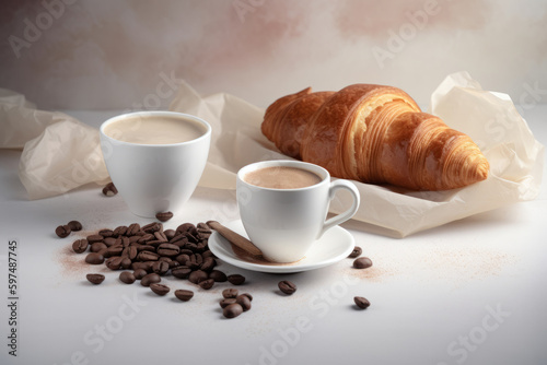 Croissant with coffee. Illustration AI Generative.