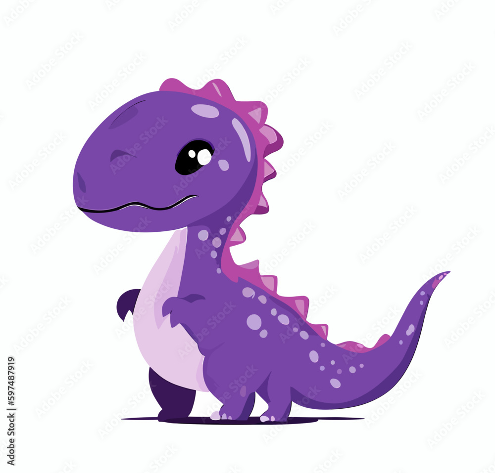 Happy little purple cute dinosaur t-rex vector art