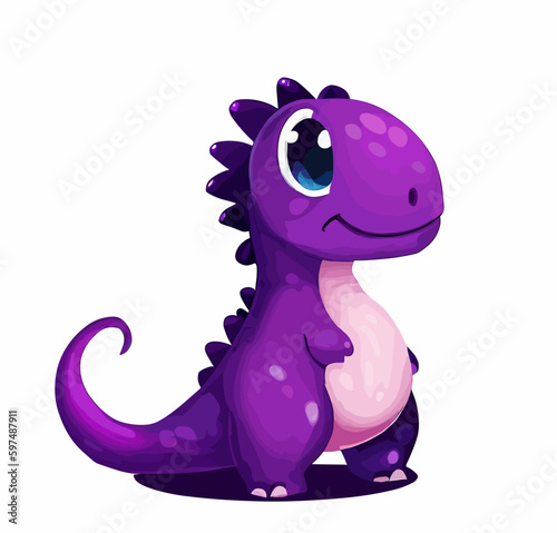 Happy little purple cute dinosaur t-rex vector art