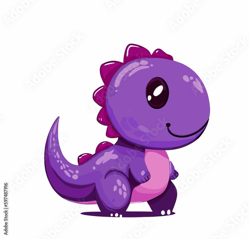 Happy little purple cute dinosaur t-rex vector art