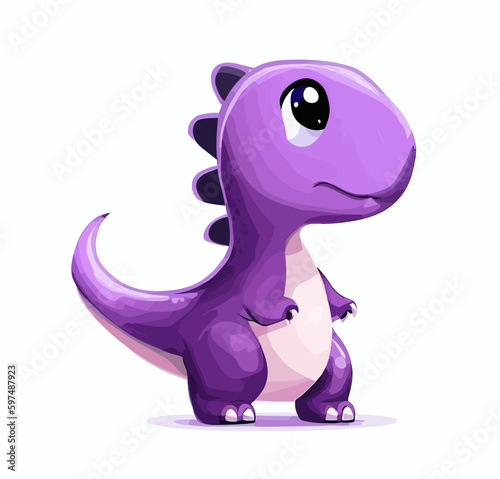 Happy little purple cute dinosaur t-rex vector art