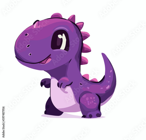 Happy little purple cute dinosaur t-rex vector art