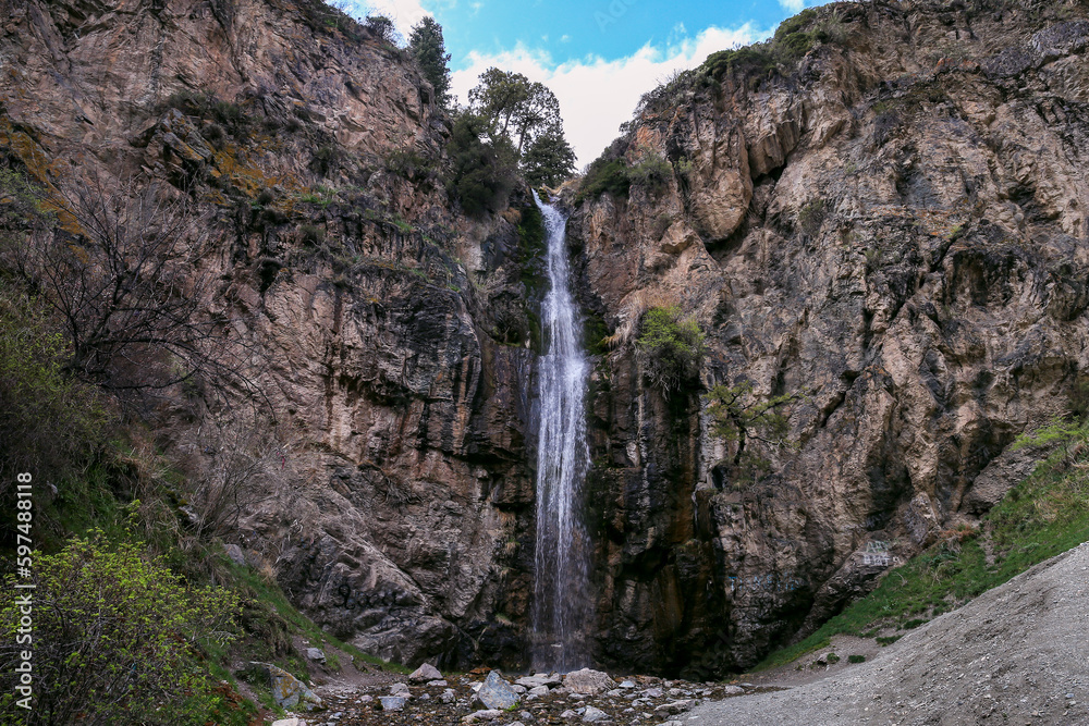 Waterfall in Kegety gorge in Kyrgyzstan