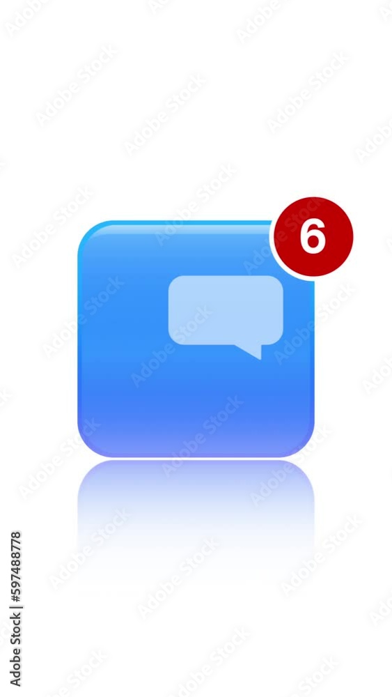 Vertical Video animation of message app with animated icon and notifications in red over white reflective background - seamless loop. Vertical Video animation of message app with animated icon and notifications in red over white reflective background - seamless loop.