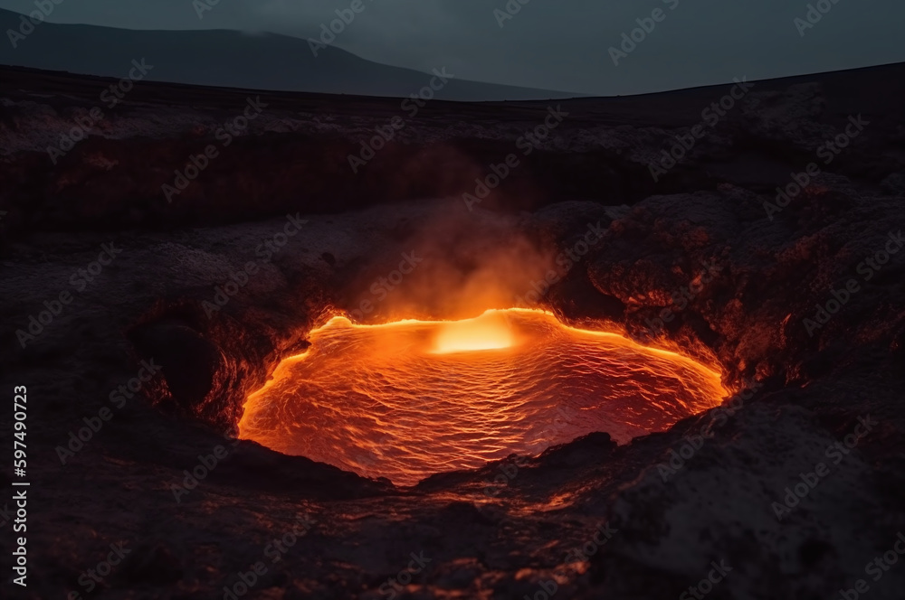 Volcanic crater with molten lava