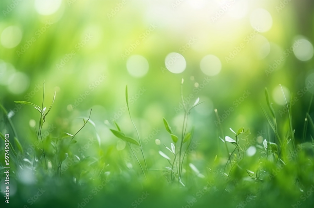 Green grassy field with bokeh effect