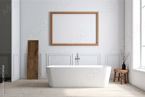 Blank horizontal poster frame mock up in minimal style bath room interior  modern bath room interior background Ai Genretive