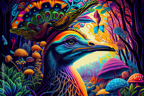 DMT visual imagery, mystical fantasy forest landscape, concept of psychedelics, shamanism and hallucinogens