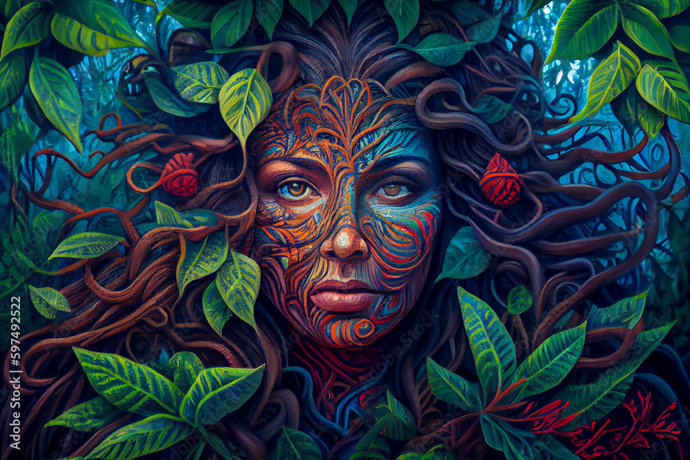 Ayahuasca aloha, Beautiful vine portrait, Concept of psychedelics and hallucinogens DMT imagery.