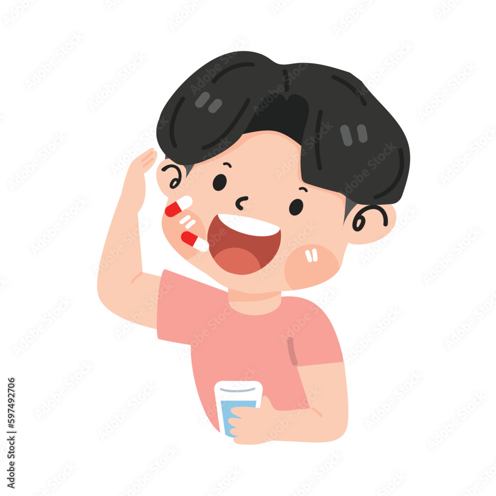 little boy taking medicine capsule with a glass little boy taking medicine capsule with a glass