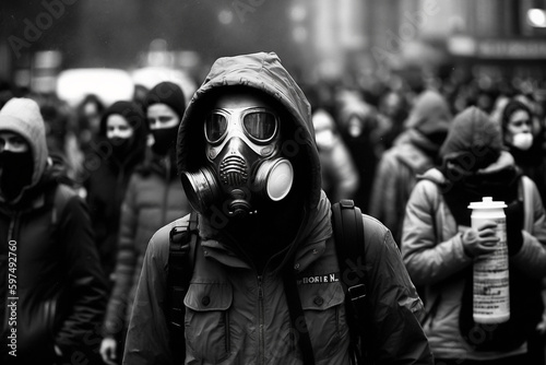 Valokuvatapetti People protesting in the streets with gas mask