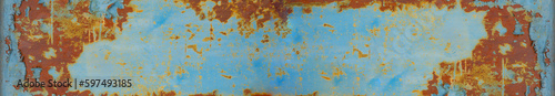 Abstract rusty peeled off, exfoliated painted weathered old aged rust metal iron steel wall texture background banner panorama