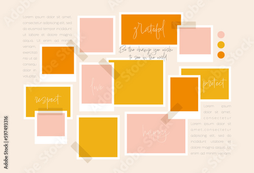 Vector photo collage template moodboard pictures grids vector illustration