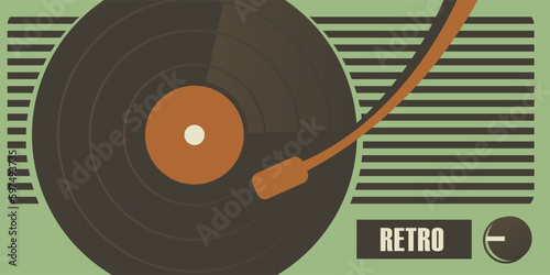 Tape recorder for playing vinyl records retro background.