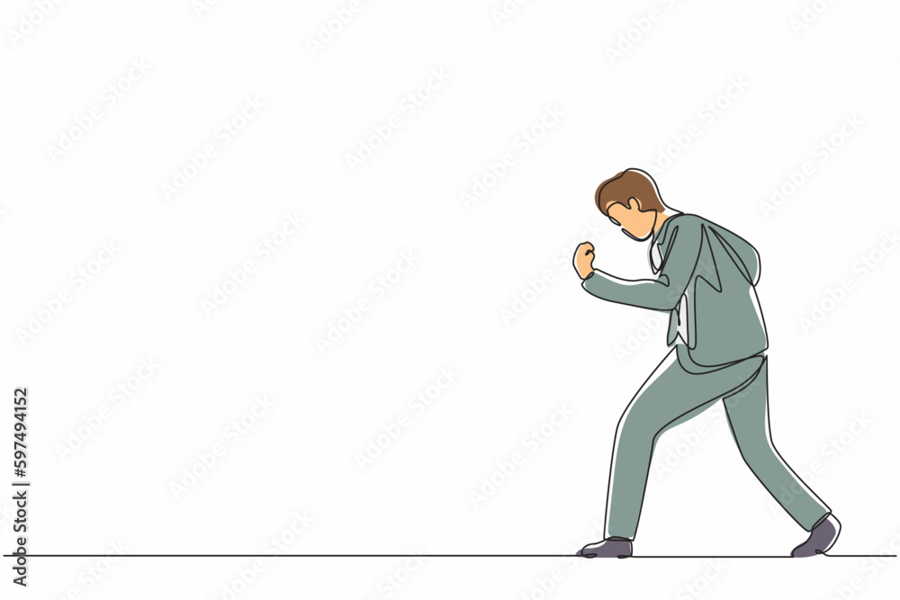 Continuous one line drawing happy businessman bow and do the gesture yes. Office worker celebrate success of company project. Successful victory. Single line draw design vector graphic illustration Continuous one line drawing happy businessman bow and do the gesture yes. Office worker celebrate success of company project. Successful victory. Single line draw design vector graphic illustration