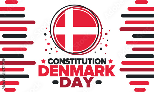 Denmark Constitution Day. National happy holiday, celebrated annual in June 5. Danish flag. Denmark independence and freedom. Patriotic poster. Festive and parade design. Vector illustration