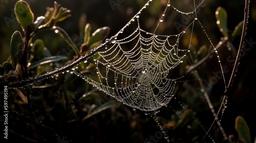 A macro view of a spiders delicate web. AI generated