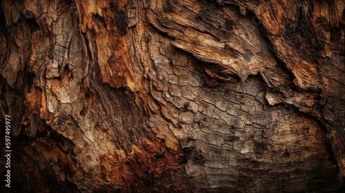 Rough and barky textures tree trunk. AI generated