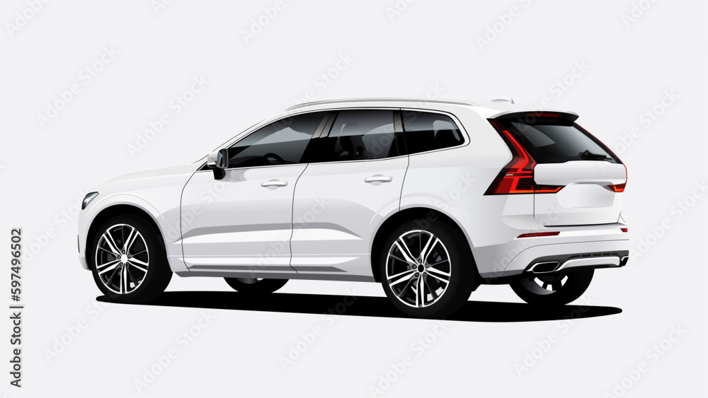 Realistic Vector White SUV Car back view Isolated with gradients, transparency and shadow 