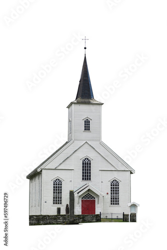 Fototapeta White church in the country on white background transparent PNG