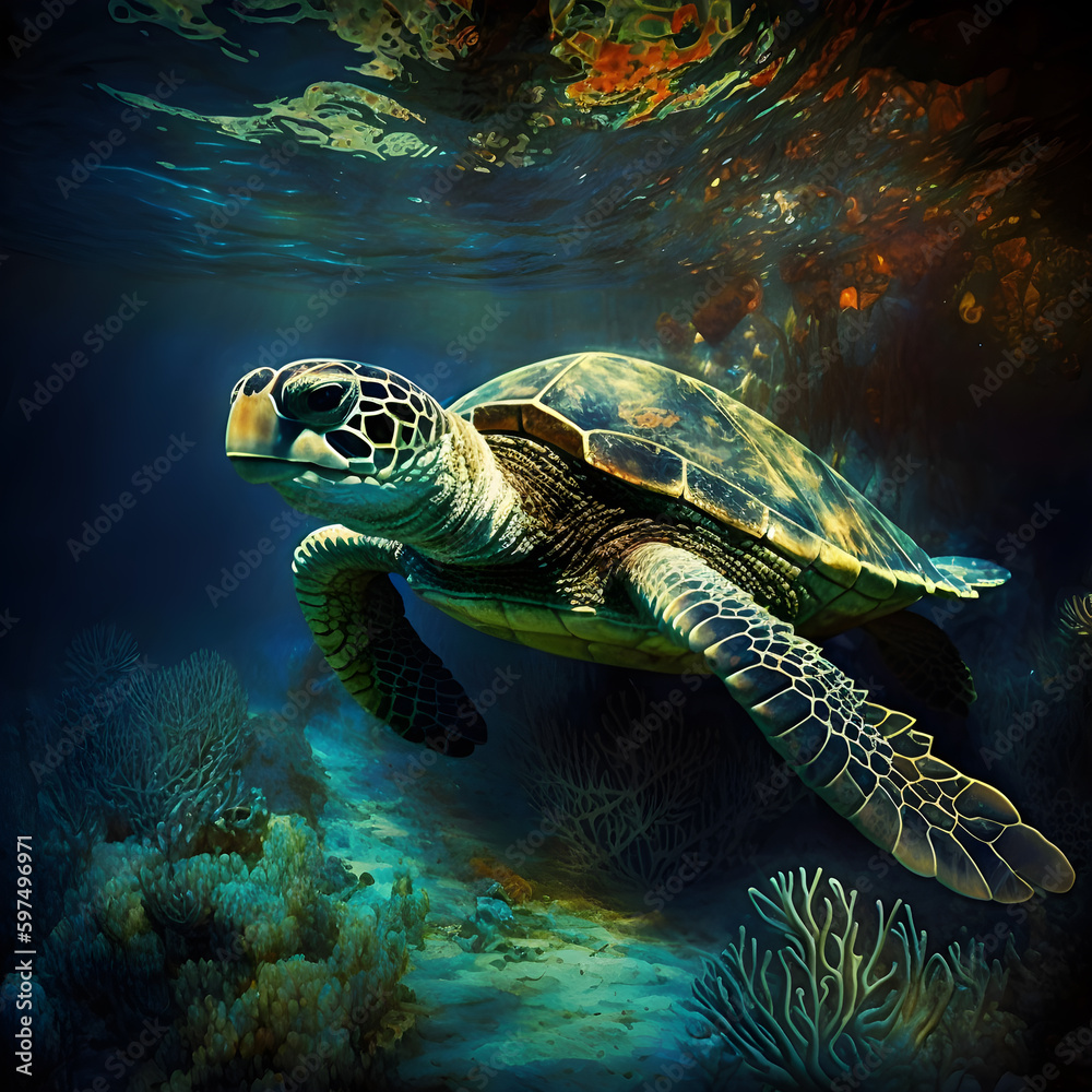 Fototapeta premium Turtle swimming in the sea 
