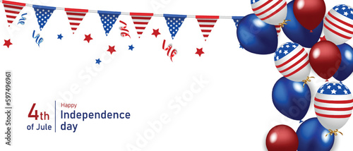 USA Independence Day banner template American flag balloons decor. 4th of July celebration poster template. Vector