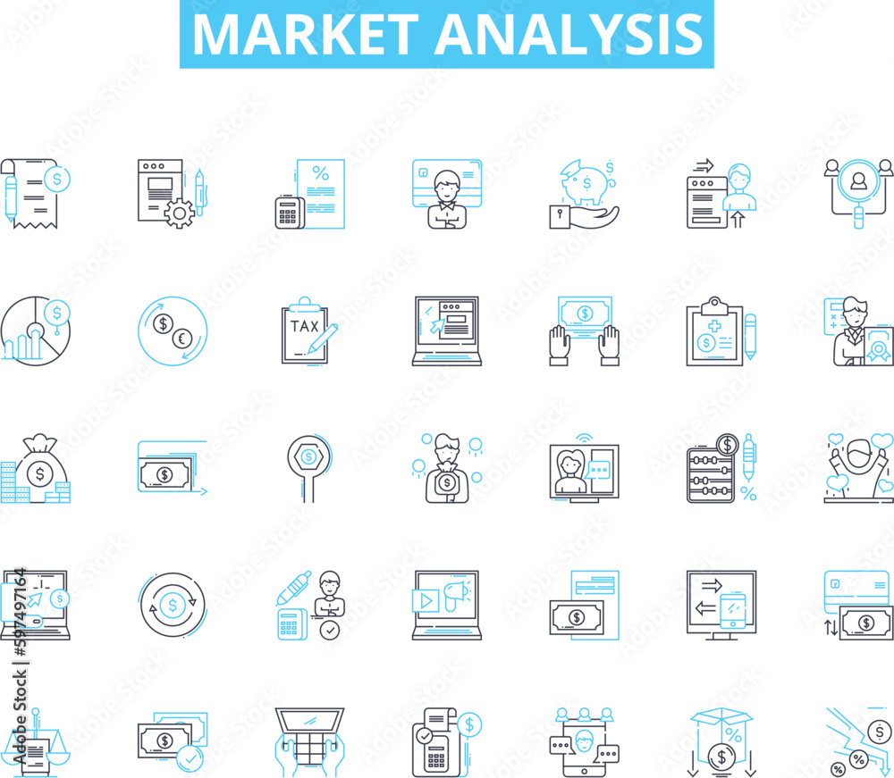 Market analysis linear icons set. Competition, Target audience, Trends, Demographics, Segmentation, Consumer behavior, Market size line vector and concept signs. SWOT analysis,Market share,Customer