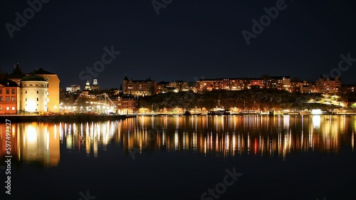 Reflections on water and Stockholm at night