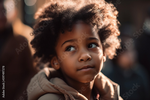 young toddler, girl black, in close-up face. Generative AI