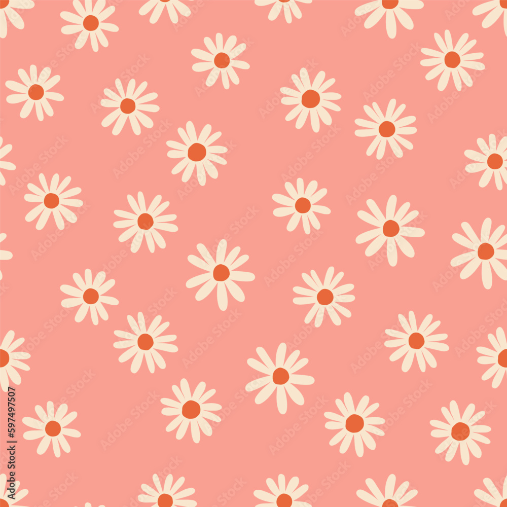 Abstract floral texture with hand drawn Daisy Flowers. Vector seamless pattern with cute little flowers. Spring bloom background Abstract floral texture with hand drawn Daisy Flowers. Vector seamless pattern with cute little flowers. Spring bloom background