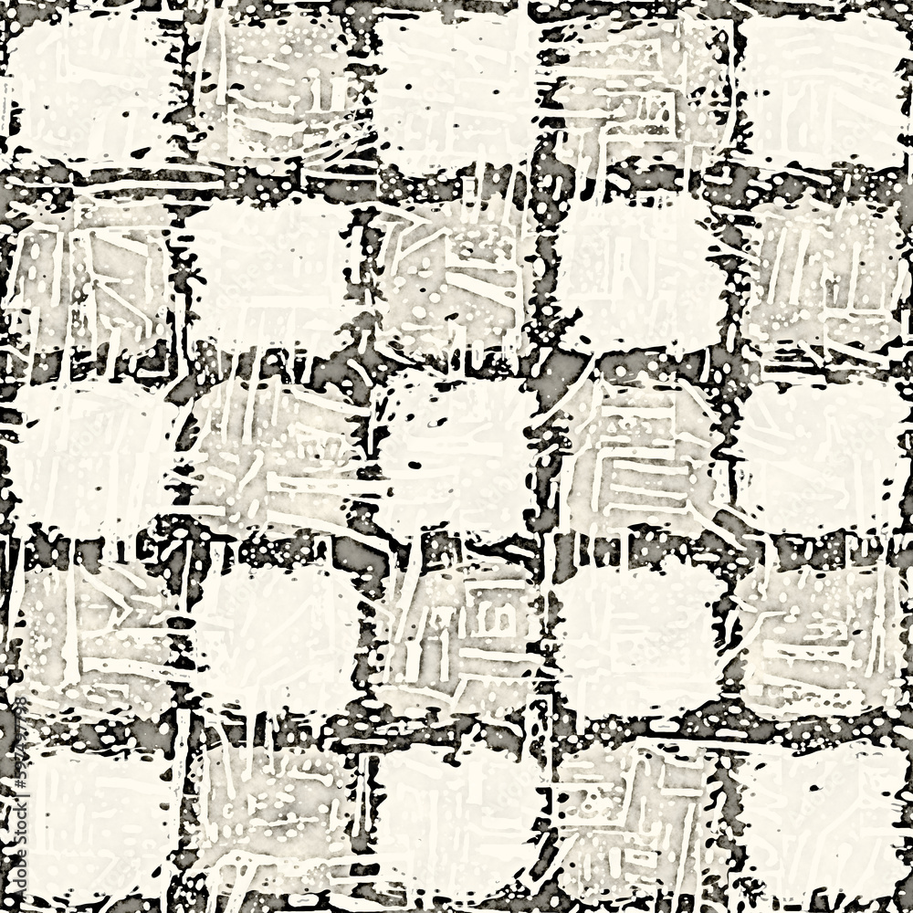 Ink Drawn Mottled Textured Checked Pattern