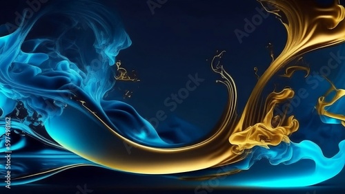 Sea Blue and Gold Smokey Abstract Desktop Wallpaper ; blue and gold infused together abstract background photo