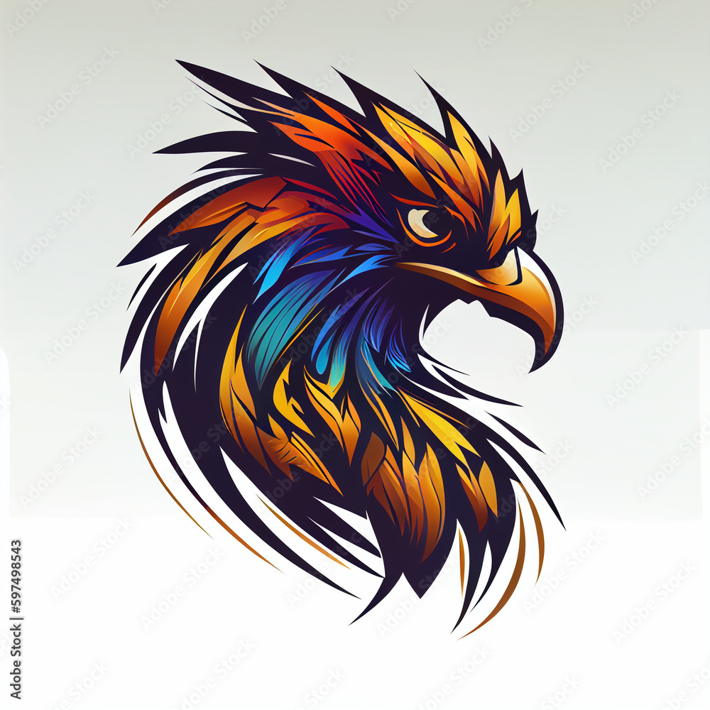 Colorful Angry Eagle Head mascot logo isolated on white background ai generative image Colorful Angry Eagle Head mascot logo isolated on white background ai generative image