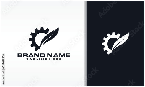 Gear and feather logo