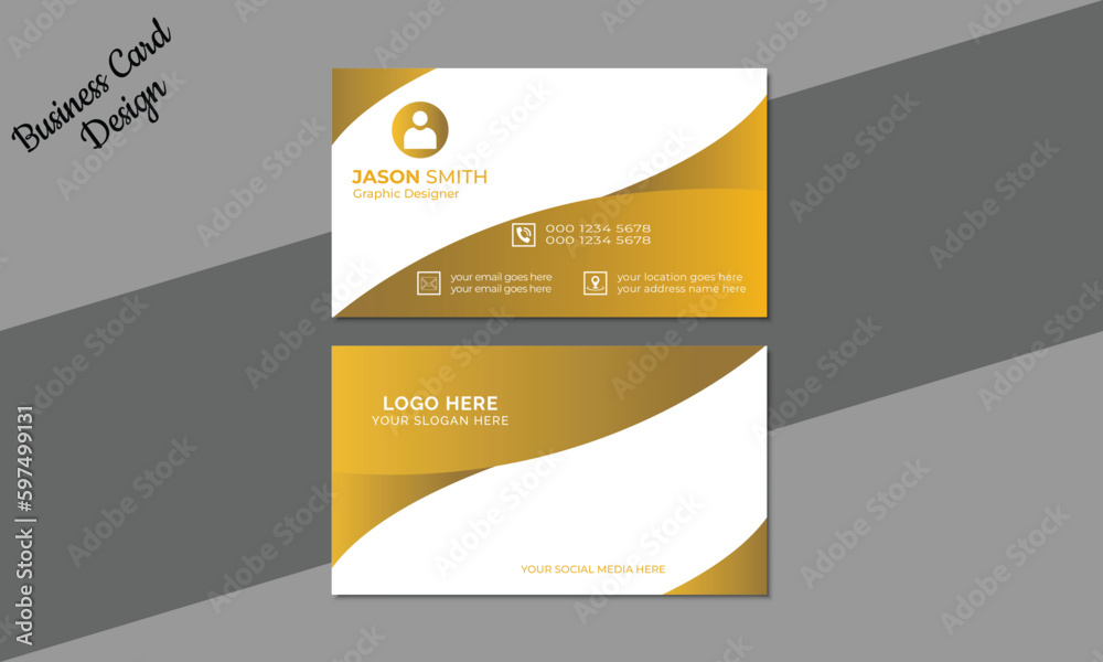 Fototapeta premium Luxury Business Card template. Modern business card design gold and white colors. Portrait and landscape orientation. Simple clean vector diagram.