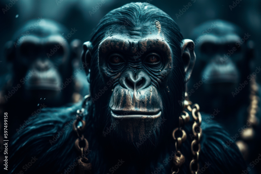 Cool monkey gorilla Gangsta with his gang. Generative AI