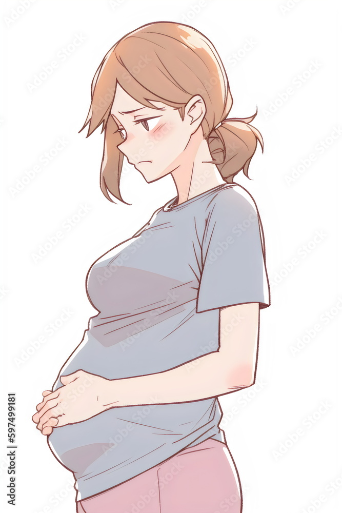 worried pregnant woman with hand on belly illustration, made with generative ai worried pregnant woman with hand on belly illustration, made with generative ai