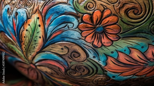 Texture of hand painted piece of pottery. AI generated