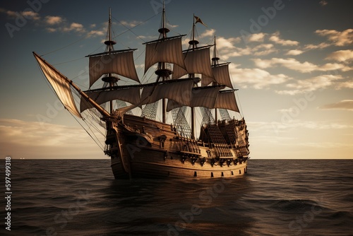 Canvas Print old galleon on the sea - Ai