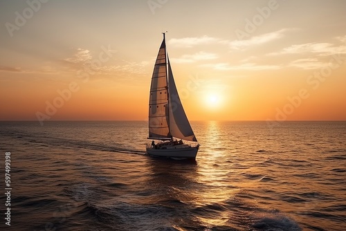 yacht sails on the sea at sunset -Ai