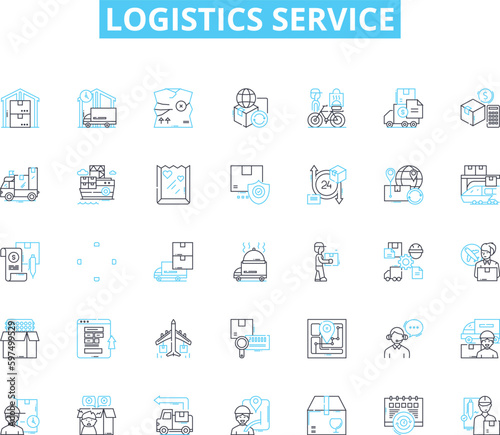 Logistics service linear icons set. Transportation, Warehousing, Distribution, Supply-chain, Inventory, Freight, Shipping line vector and concept signs. Export,Import,Customs outline illustrations