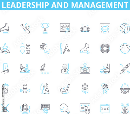 Leadership and management linear icons set. Visionary, Empowerment, Delegation, Teamwork, Accountability, Communication, Integrity line vector and concept signs. Motivation,Inspiration,Direction
